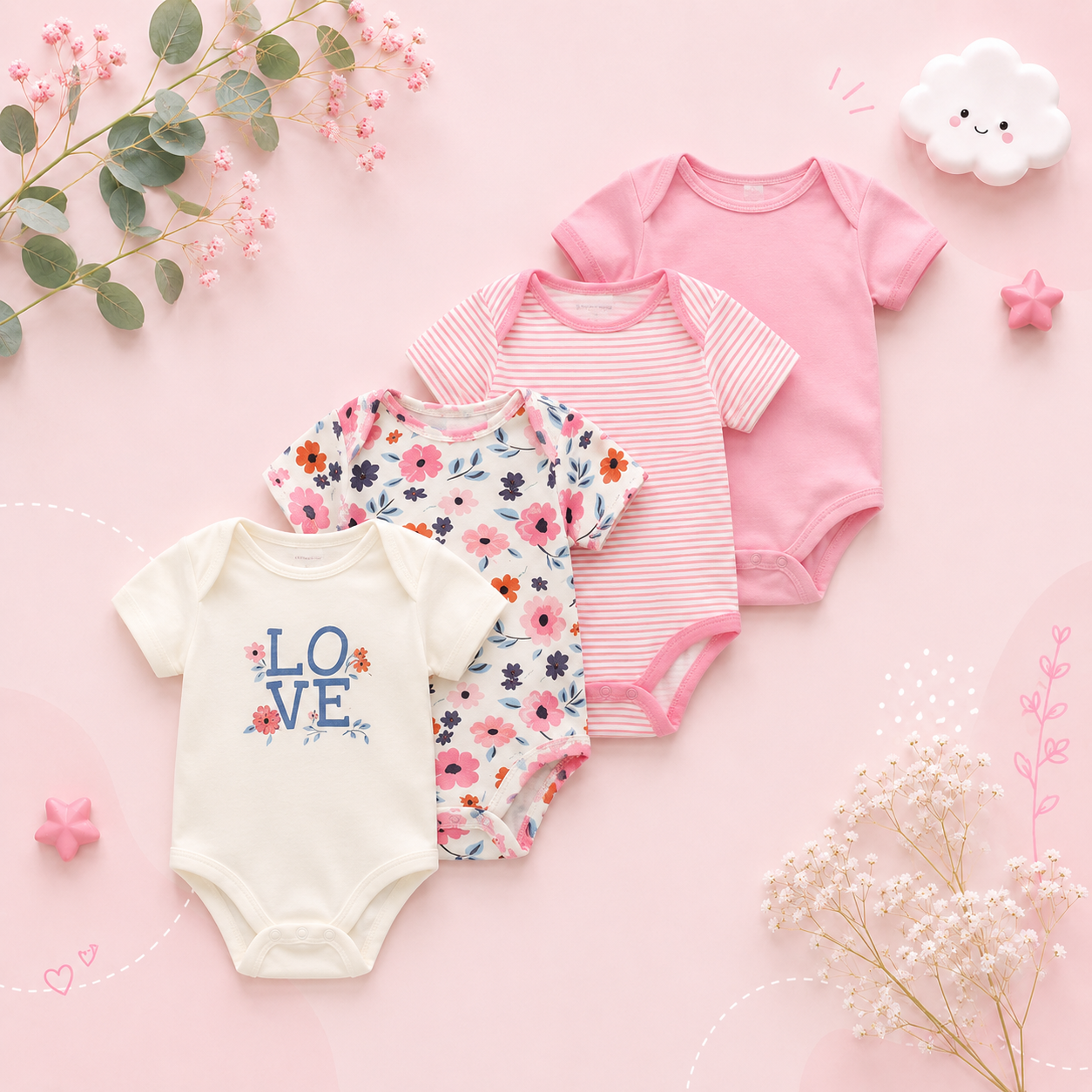 The Caleb - Baby Unisex 4pcs Cartoon Print Bodysuits