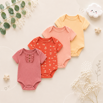 The Caleb - Baby Unisex 4pcs Cartoon Print Bodysuits