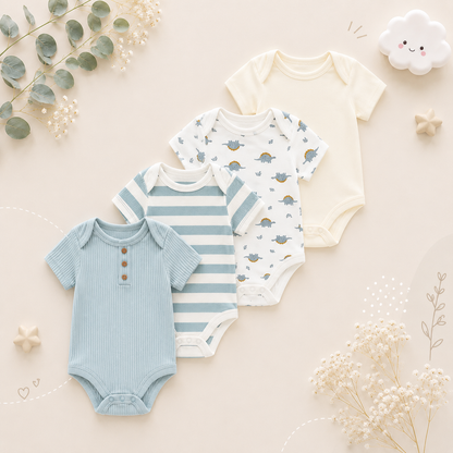 The Caleb - Baby Unisex 4pcs Cartoon Print Bodysuits
