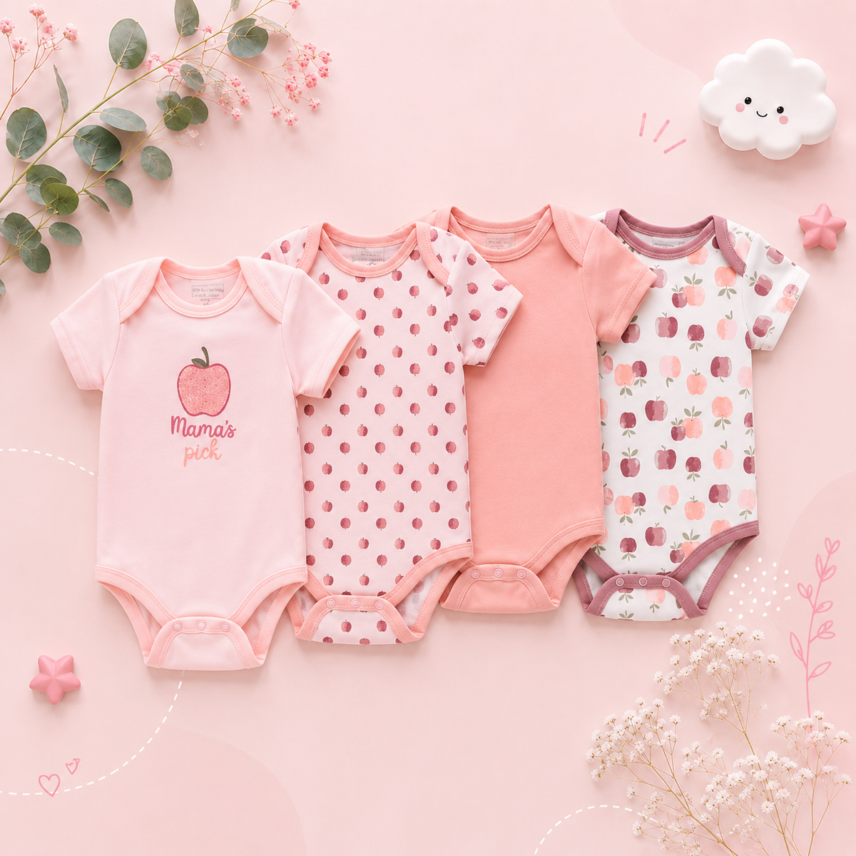 The Caleb - Baby Unisex 4pcs Cartoon Print Bodysuits