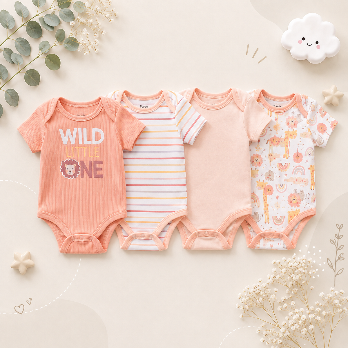 The Caleb - Baby Unisex 4pcs Cartoon Print Bodysuits