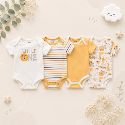 The Caleb - Baby Unisex 4pcs Cartoon Print Bodysuits