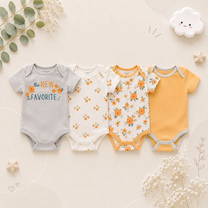 The Caleb - Baby Unisex 4pcs Cartoon Print Bodysuits