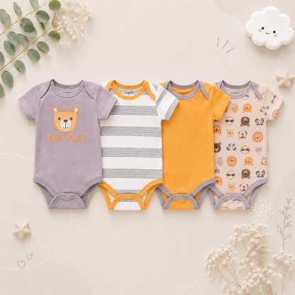 The Caleb - Baby Unisex 4pcs Cartoon Print Bodysuits