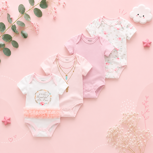 The Caleb - Baby Unisex 4pcs Cartoon Print Bodysuits
