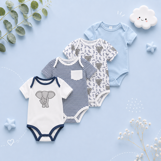 The Caleb - Baby Unisex 4pcs Cartoon Print Bodysuits