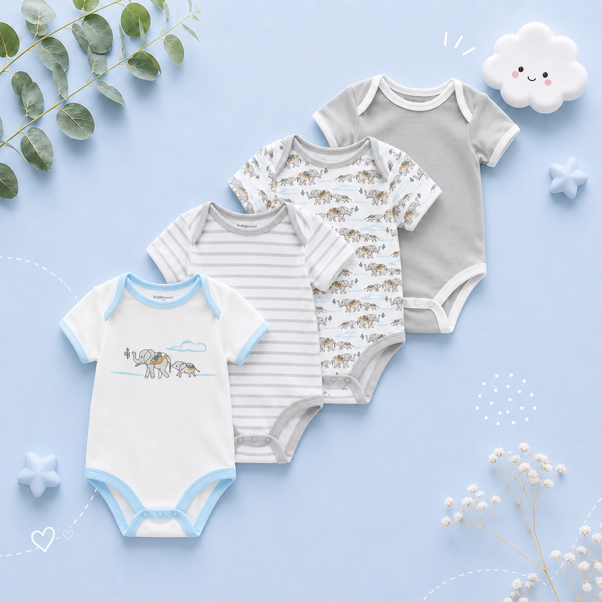 The Caleb - Baby Unisex 4pcs Cartoon Print Bodysuits