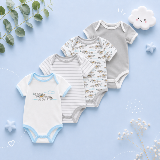 The Caleb - Baby Unisex 4pcs Cartoon Print Bodysuits