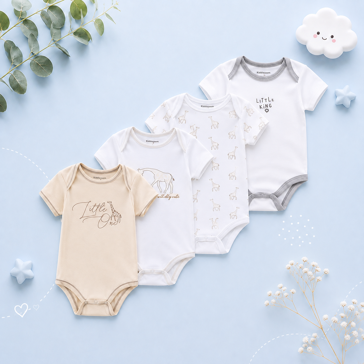 The Caleb - Baby Unisex 4pcs Cartoon Print Bodysuits