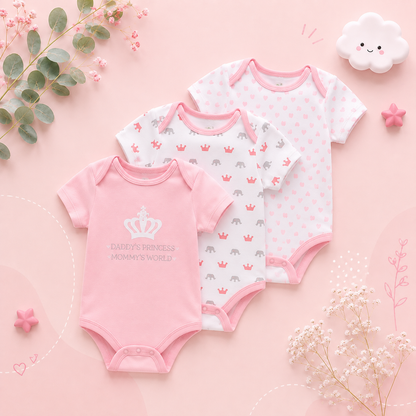 The Bella - Baby Unisex 3pcs Cartoon Print Rompers