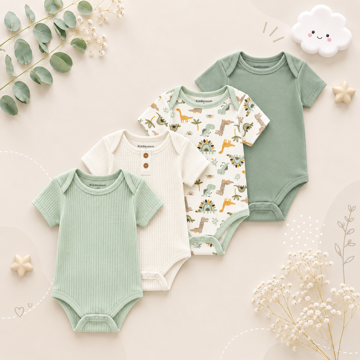 The Caleb - Baby Unisex 4pcs Cartoon Print Bodysuits