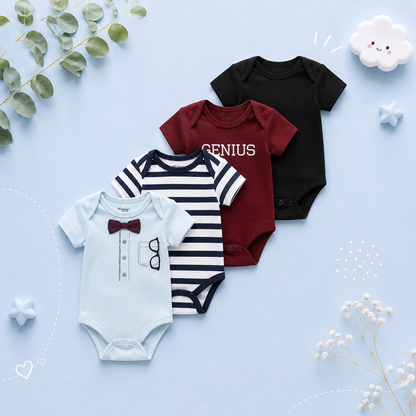 The Caleb - Baby Unisex 4pcs Cartoon Print Bodysuits