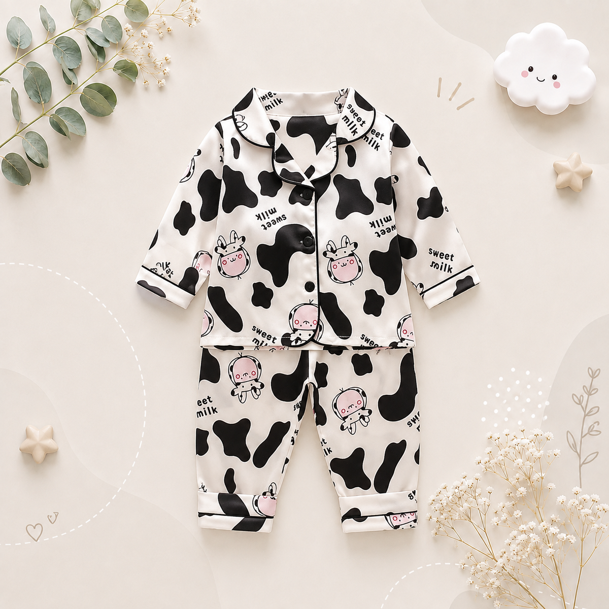 The Jodie - Baby Unisex Cute Print Pajamas Set - Cow Print