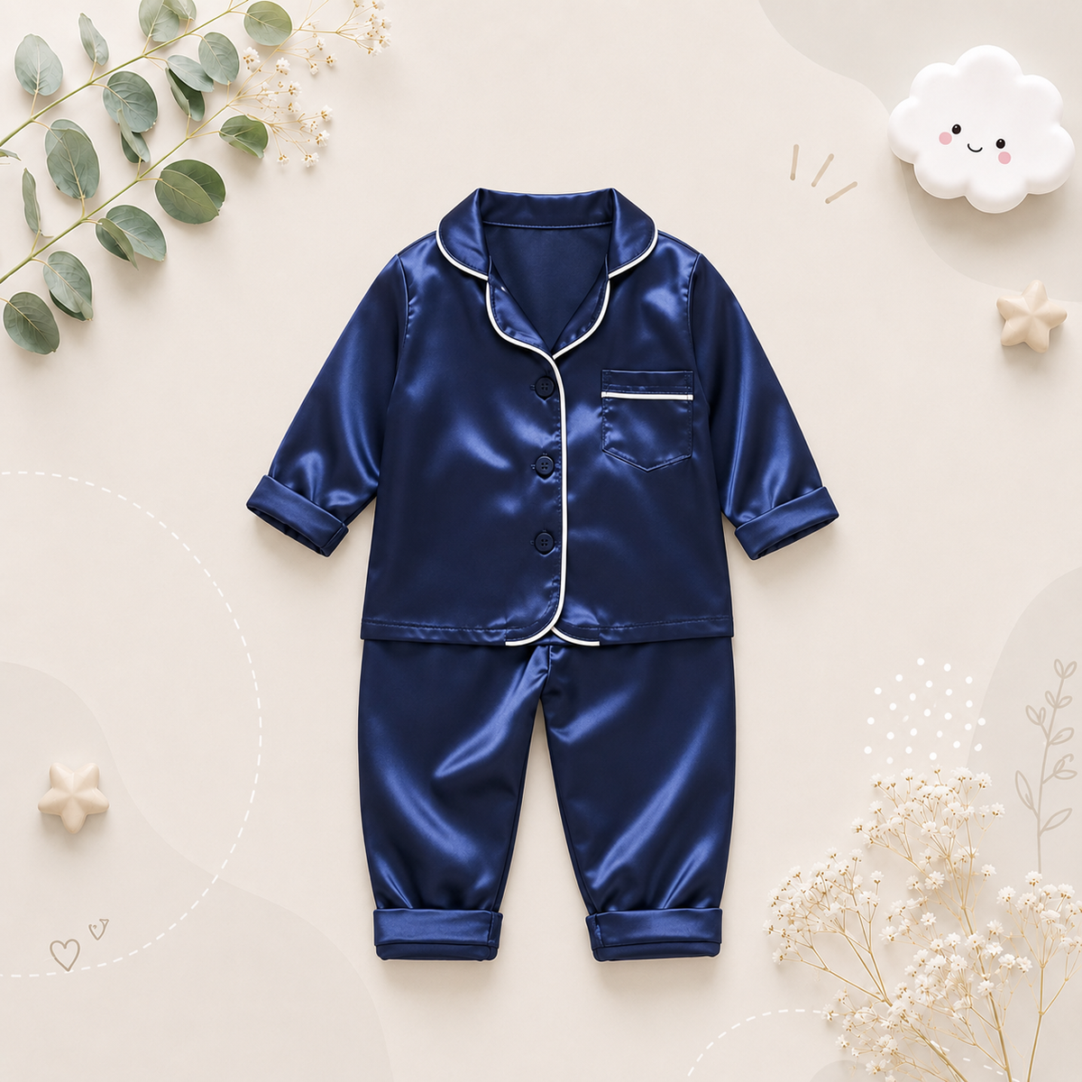 The Jodie - Baby Unisex Cute Print Pajamas Set - Plain Navy Blue