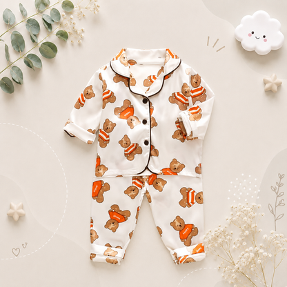 The Jodie - Baby Unisex Cute Print Pajamas Set - Beige Bear Print