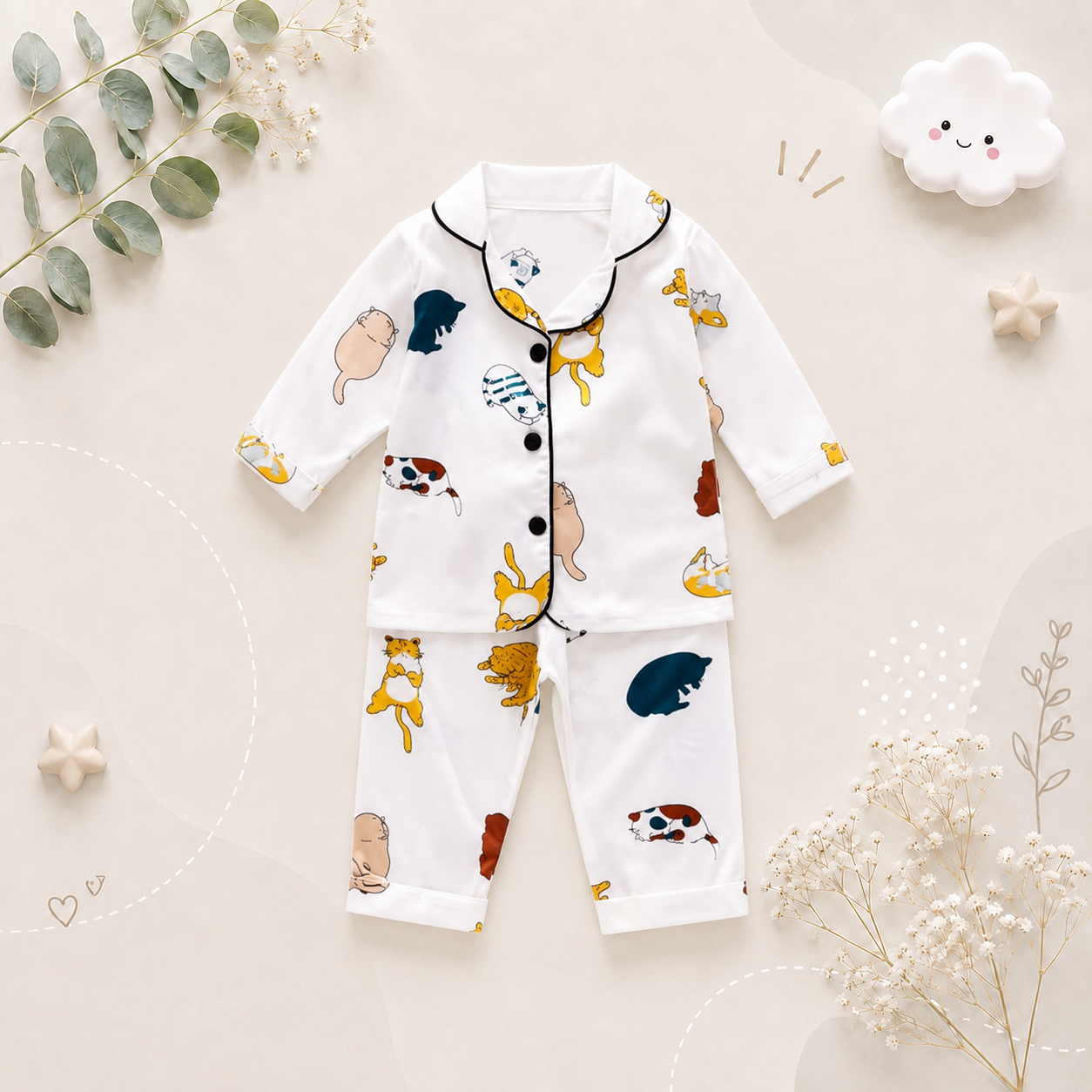 The Jodie - Baby Unisex Cute Print Pajamas Set - Cute Cats Print