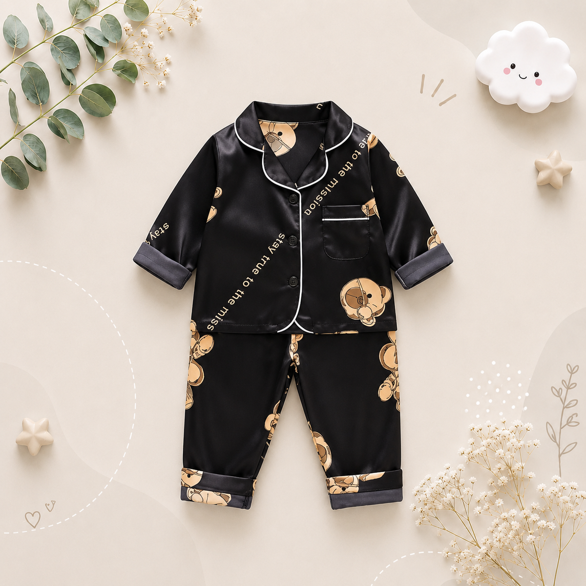 The Jodie - Baby Unisex Cute Print Pajamas Set - Brown Bear Print