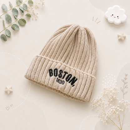 The Luis - Baby Unisex Knitted Hat Solid Color Embroidered Beanie Cap