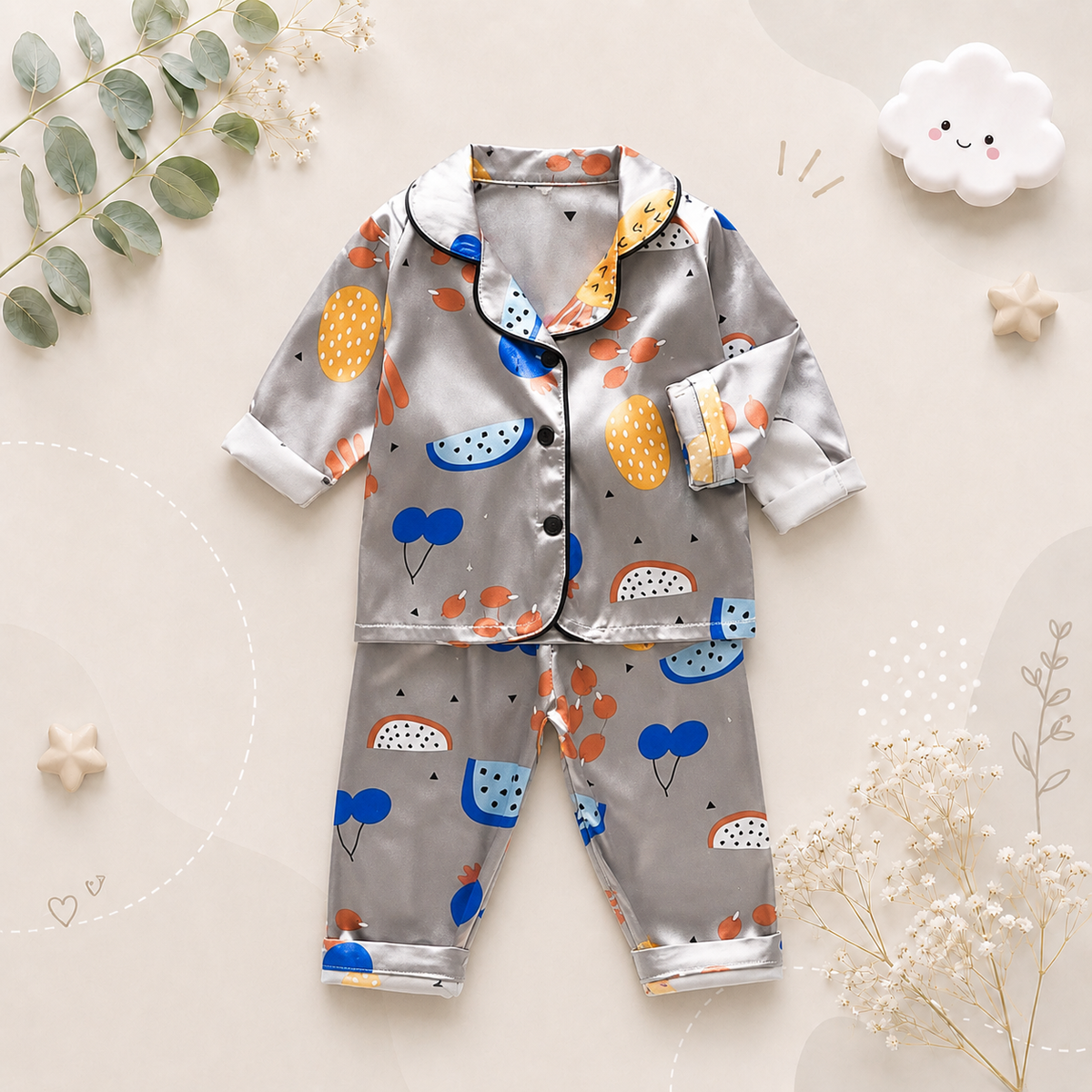 The Jodie - Baby Unisex Cute Print Pajamas Set - Gray Watermelon Print
