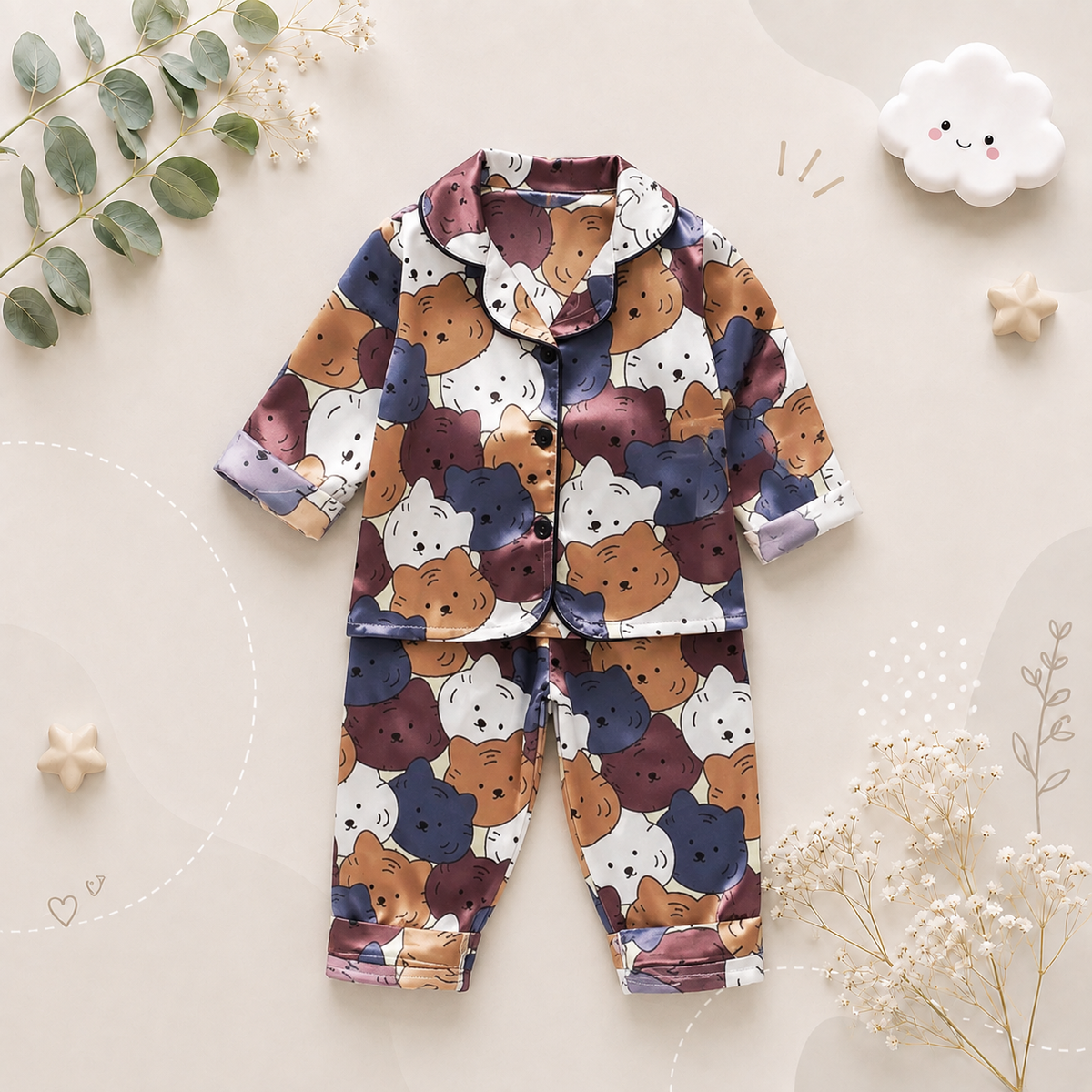 The Jodie - Baby Unisex Cute Print Pajamas Set - Cat Faces Print