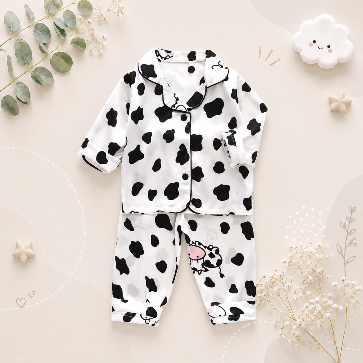 The Jodie - Baby Unisex Cute Print Pajamas Set - Cow Spot Print
