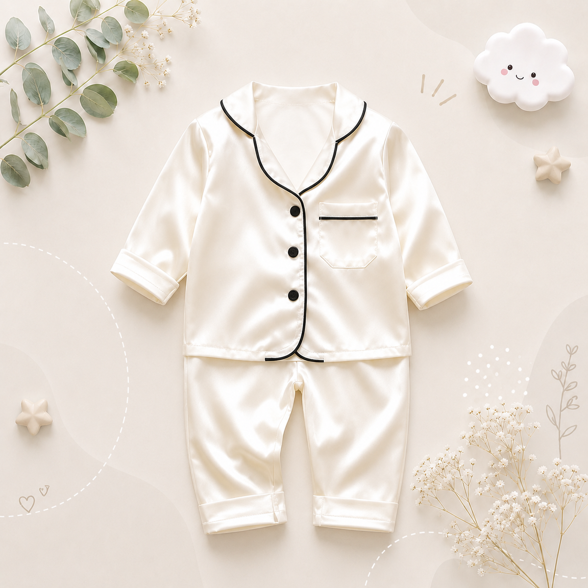 The Jodie - Baby Unisex Cute Print Pajamas Set - Plain Beige