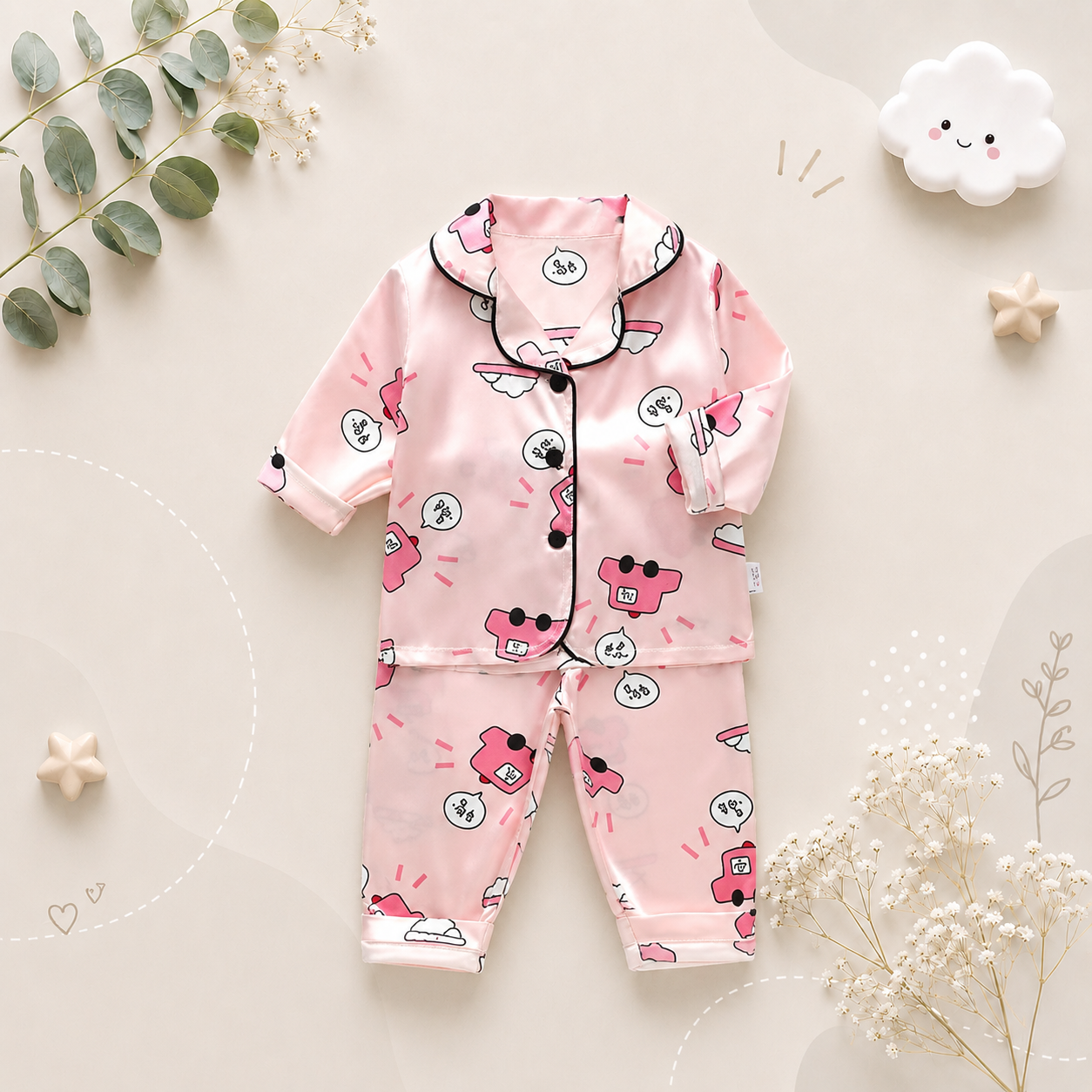 The Jodie - Baby Unisex Cute Print Pajamas Set - Pink Cars Print