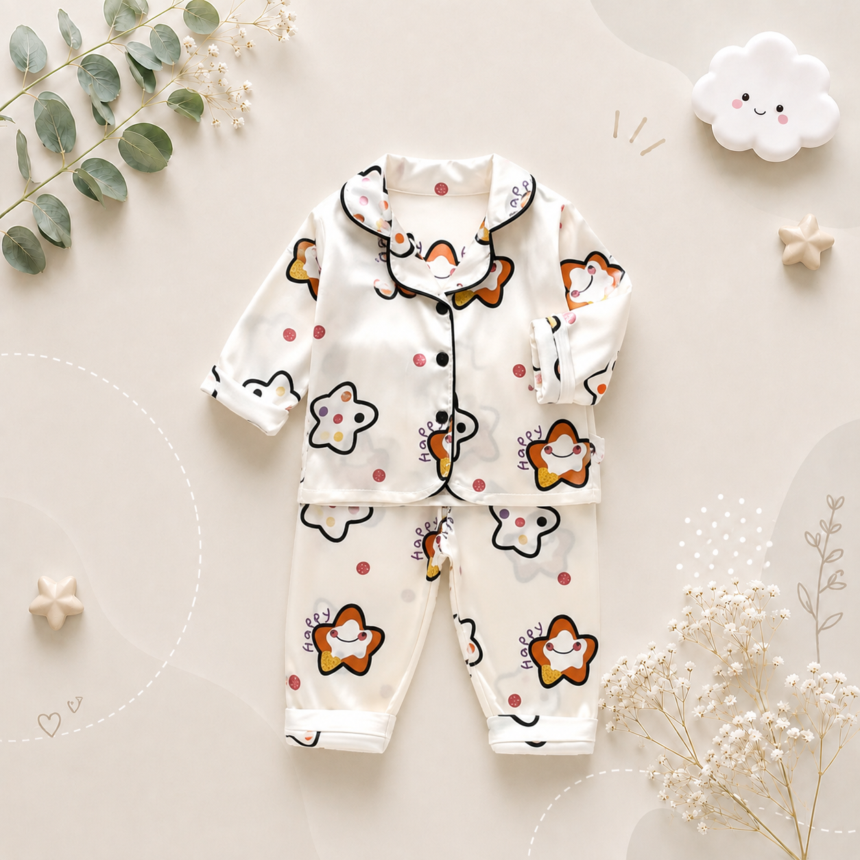 The Jodie - Baby Unisex Cute Print Pajamas Set - Happy Star Print