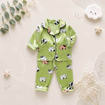 The Jodie - Baby Unisex Cute Print Pajamas Set - Green Lazy Dog Print