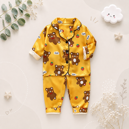 The Jodie - Baby Unisex Cute Print Pajamas Set - Orange Bear Print