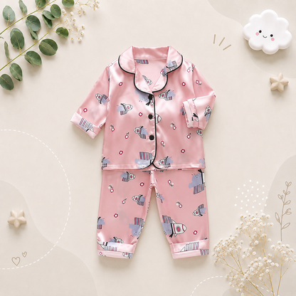 The Jodie - Baby Unisex Cute Print Pajamas Set - Pink Spaceship Print