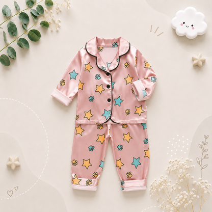 The Jodie - Baby Unisex Cute Print Pajamas Set - Pink Stars Print