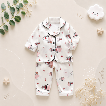 The Jodie - Baby Unisex Cute Print Pajamas Set - Beige Spaceship Print