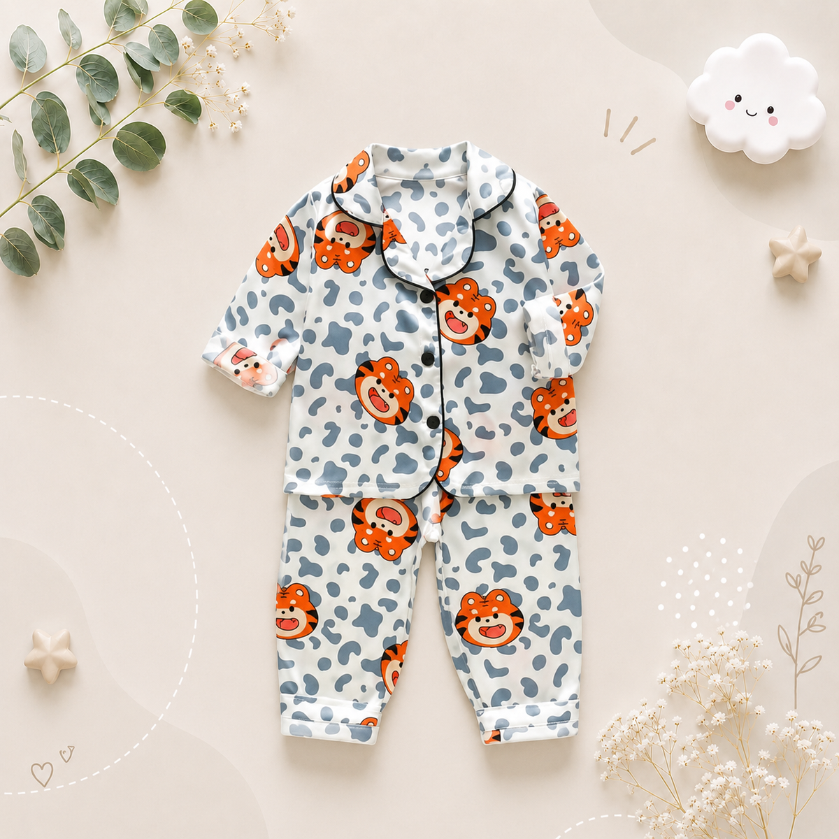 The Jodie - Baby Unisex Cute Print Pajamas Set - Baby Tiger Print