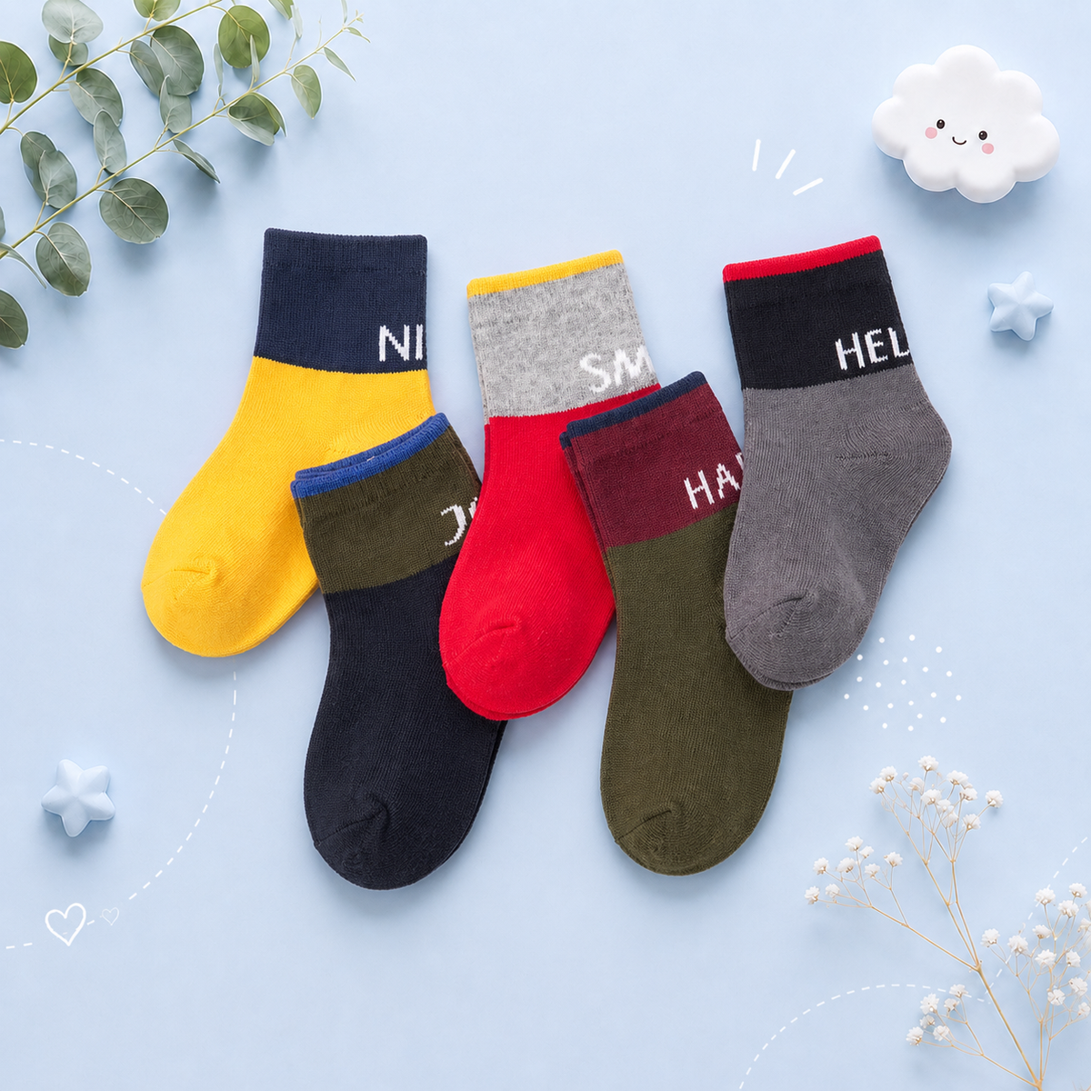 The Reese - Kids Pure Cotton Socks Letters Assorted Colour