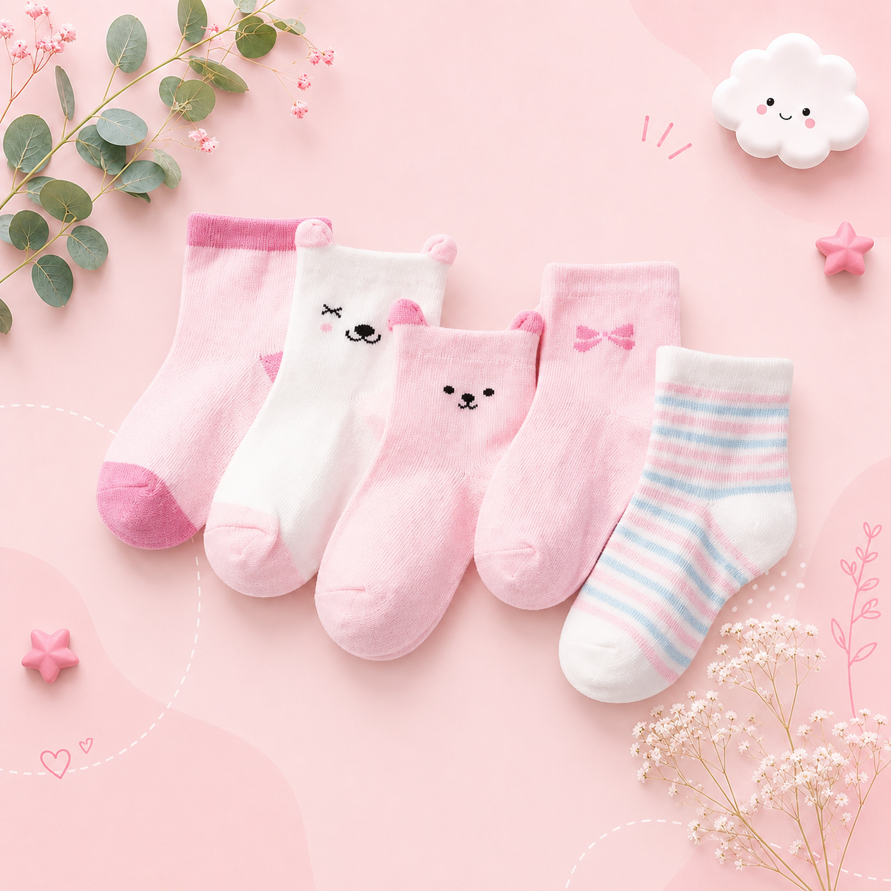 The Reese - Kids Pure Cotton Socks Pink