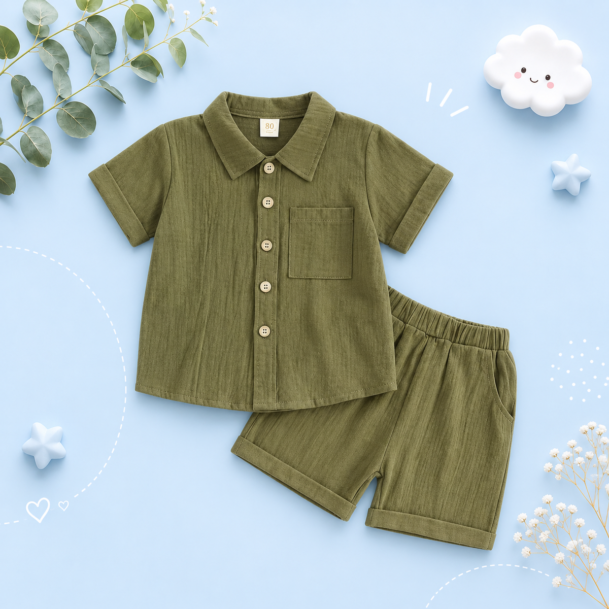 The Semaj - Baby Boy Solid Color Short Sleeve Button Down Shirt Tops & Shorts