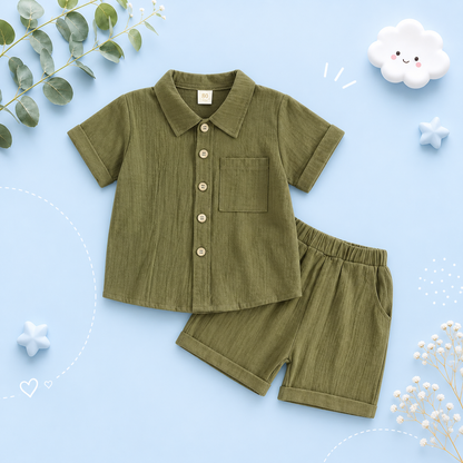 The Semaj - Baby Boy Solid Color Short Sleeve Button Down Shirt Tops & Shorts