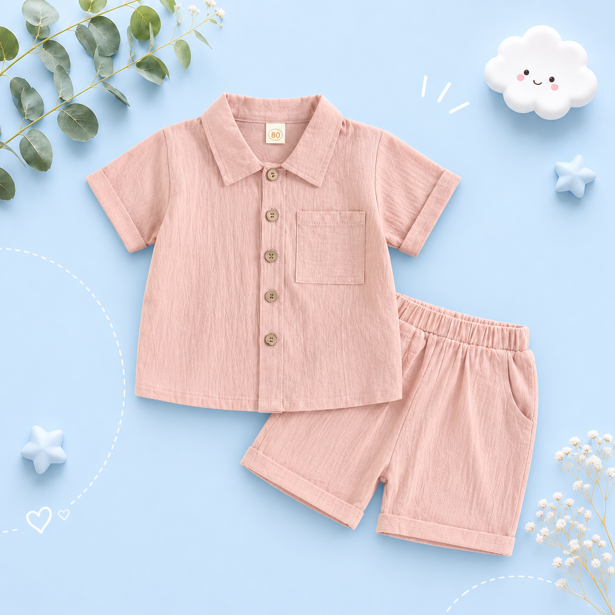 The Semaj - Baby Boy Solid Color Short Sleeve Button Down Shirt Tops & Shorts