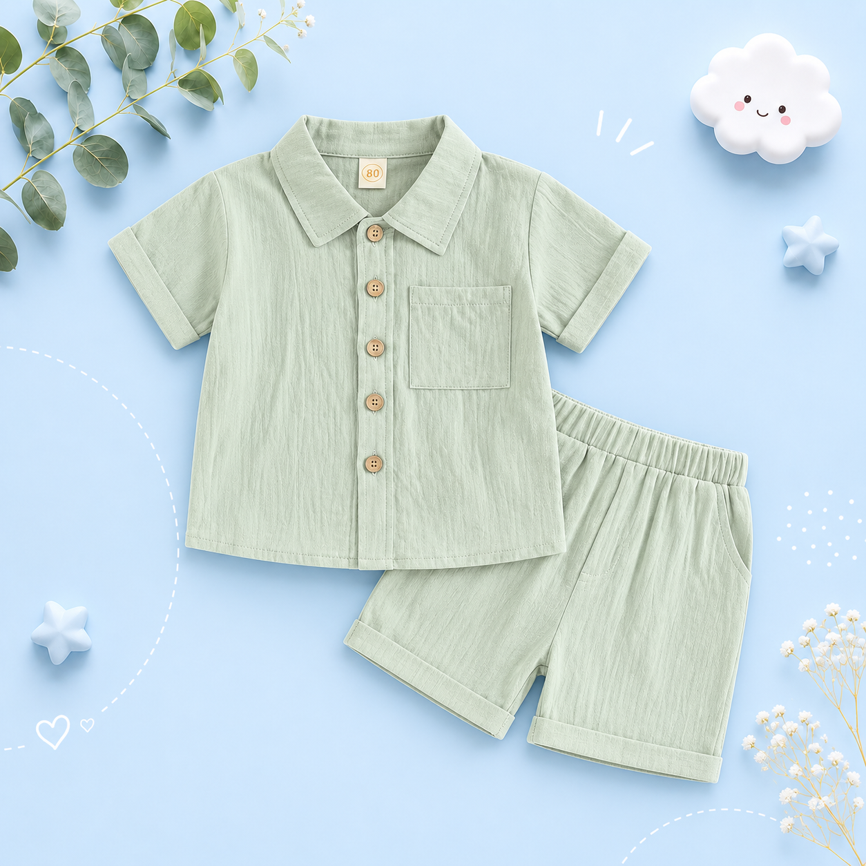 The Semaj - Baby Boy Solid Color Short Sleeve Button Down Shirt Tops & Shorts