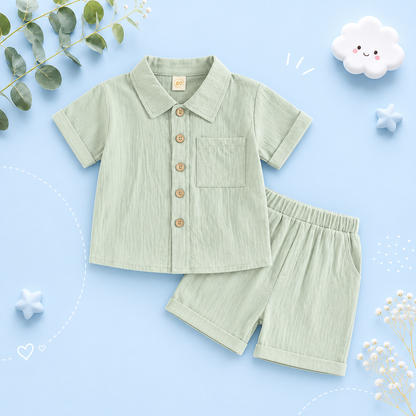 The Semaj - Baby Boy Solid Color Short Sleeve Button Down Shirt Tops & Shorts