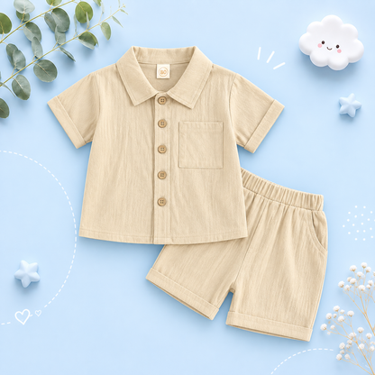 The Semaj - Baby Boy Solid Color Short Sleeve Button Down Shirt Tops & Shorts