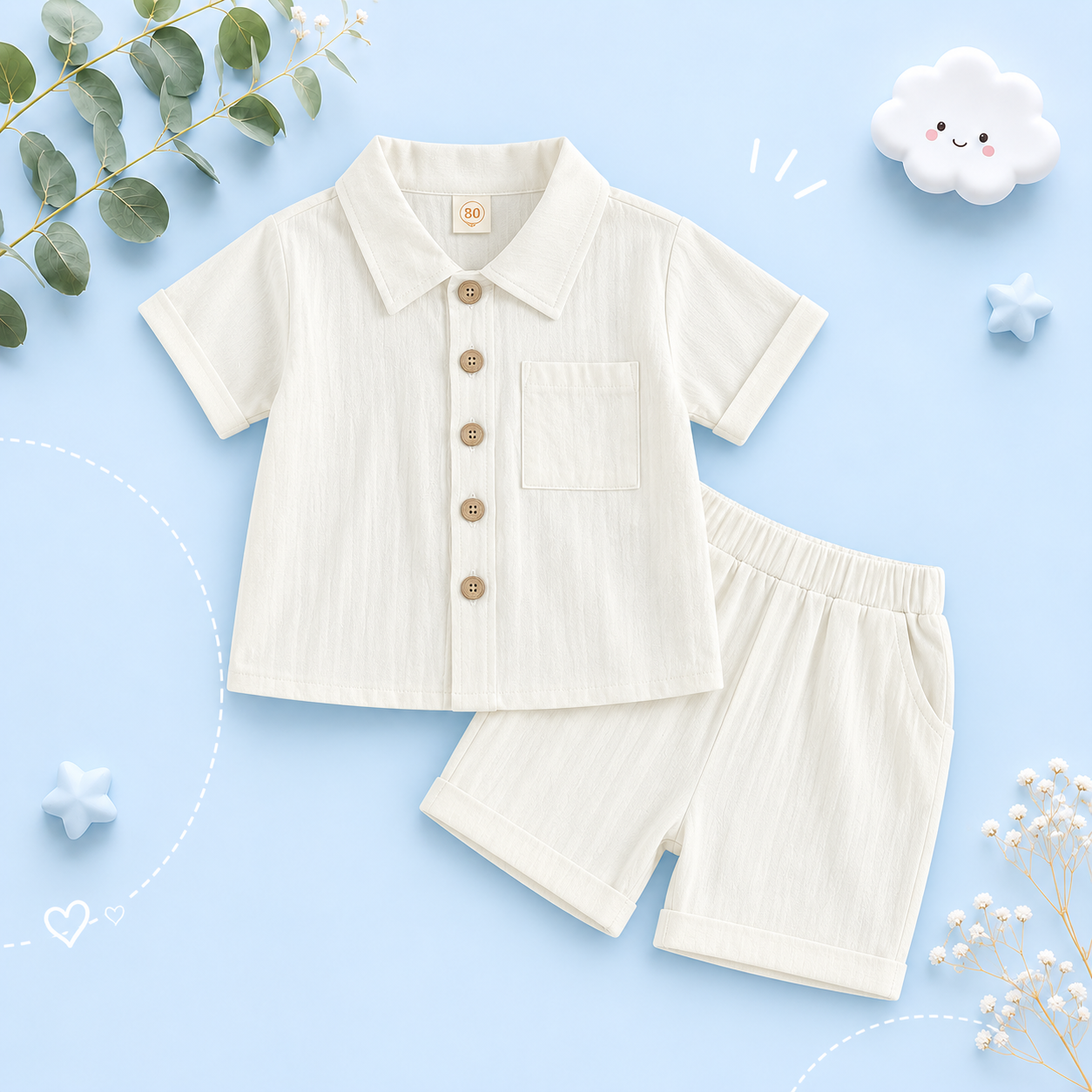 The Semaj - Baby Boy Solid Color Short Sleeve Button Down Shirt Tops & Shorts