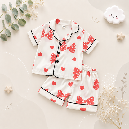 The Emryn - Baby Unisex Cute Red Ribbon Print Pajamas Set