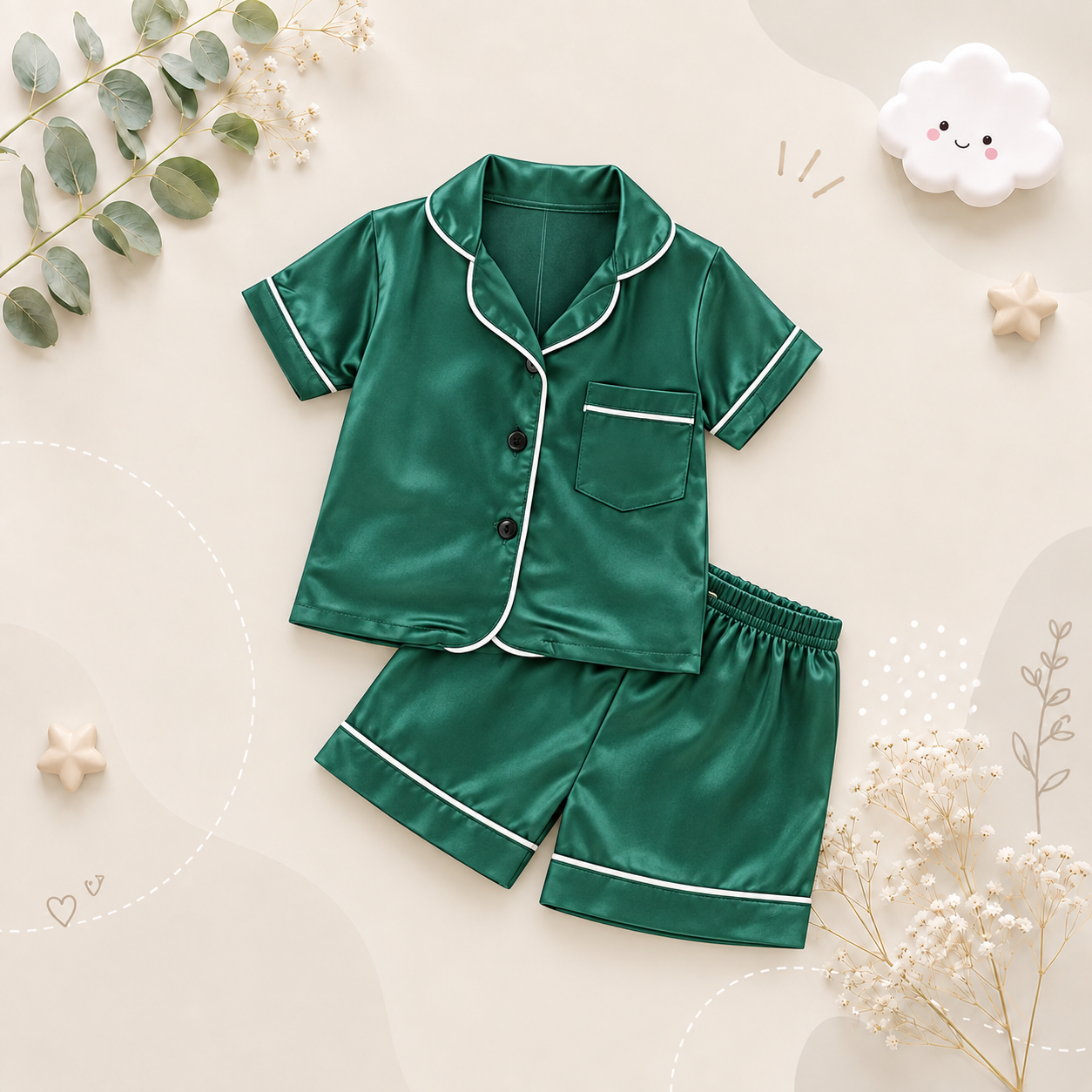 The Kim - Baby Unisex Cute Plain Green Colour Pajamas Set