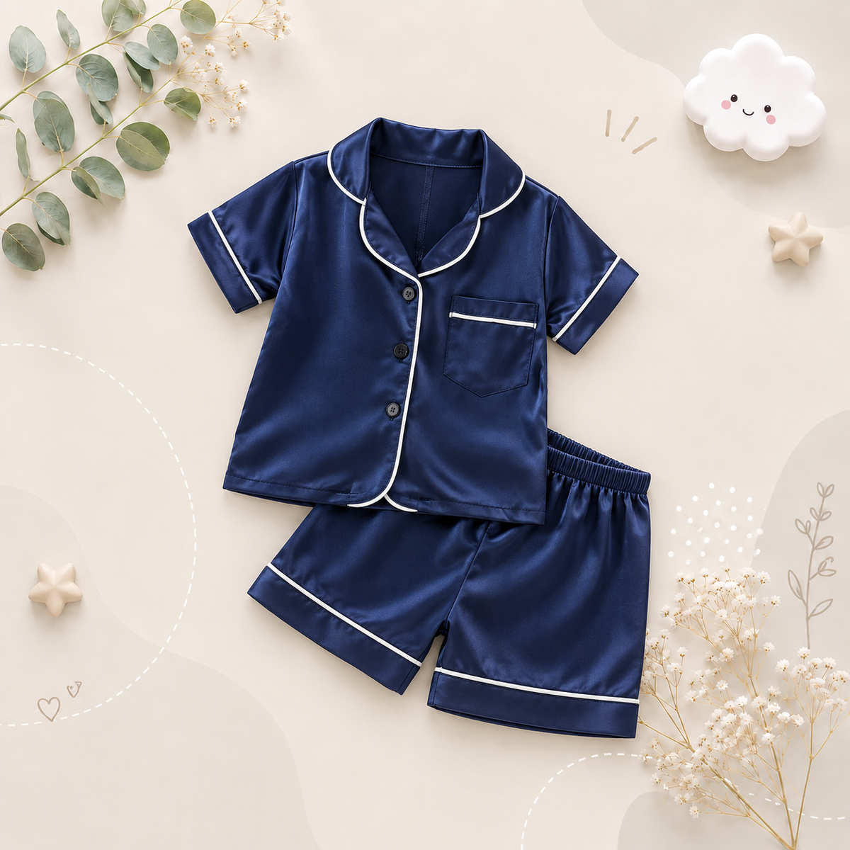 The Kim - Baby Unisex Cute Plain Navy Blue Colour Pajamas Set