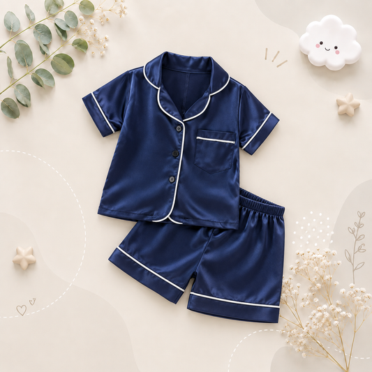 The Kim - Baby Unisex Cute Plain Navy Blue Colour Pajamas Set