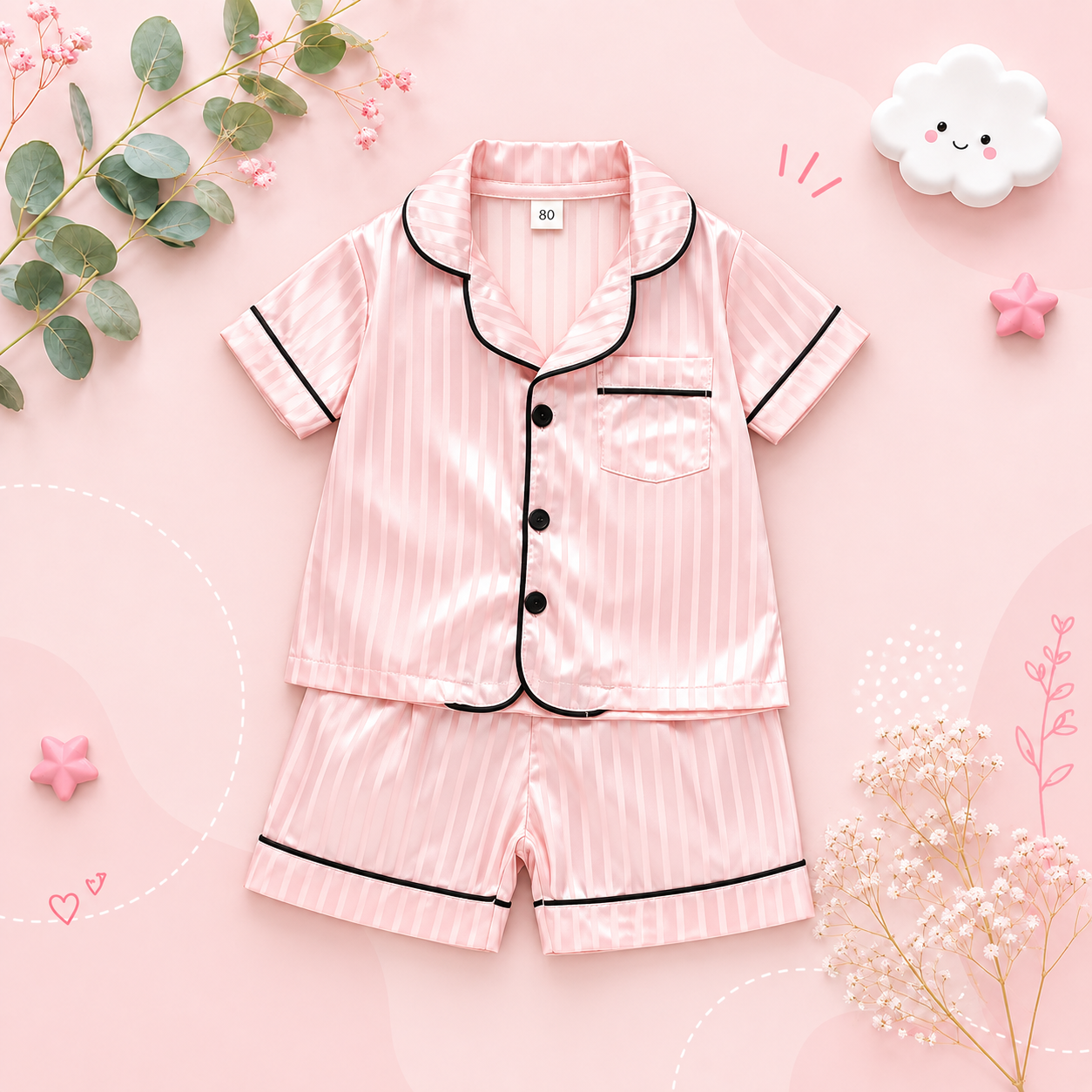 The Elodie - Baby Girl Cute Print Pajamas Set - Stripe Pink