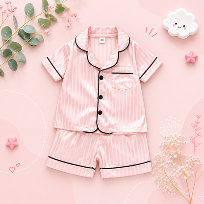 The Elodie - Baby Girl Cute Print Pajamas Set - Stripe Pink