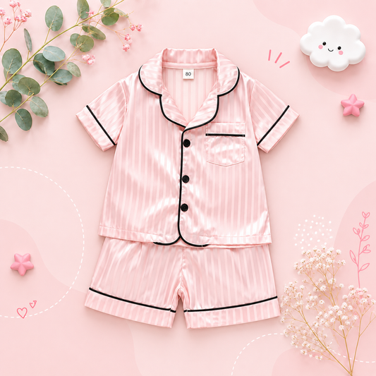 The Elodie - Baby Girl Cute Print Pajamas Set - Stripe Pink